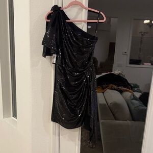 Shoshanna Black Sequin One-Shoulder Dress